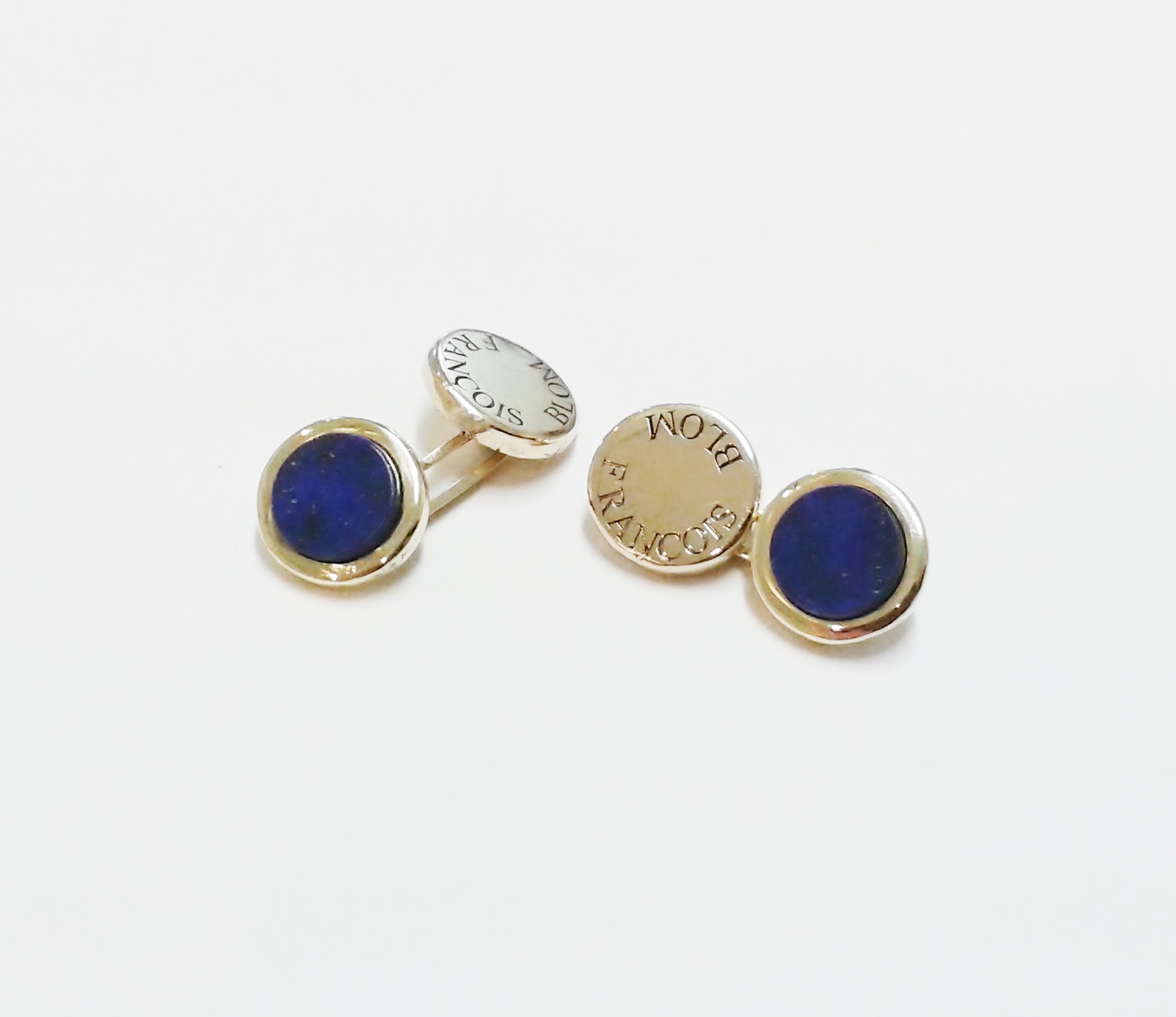 Cufflinks gold lapis lazuli blue inscription