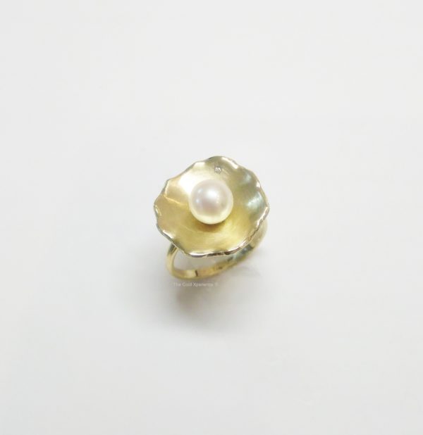 Ring bloem goud parel diamant Firenze