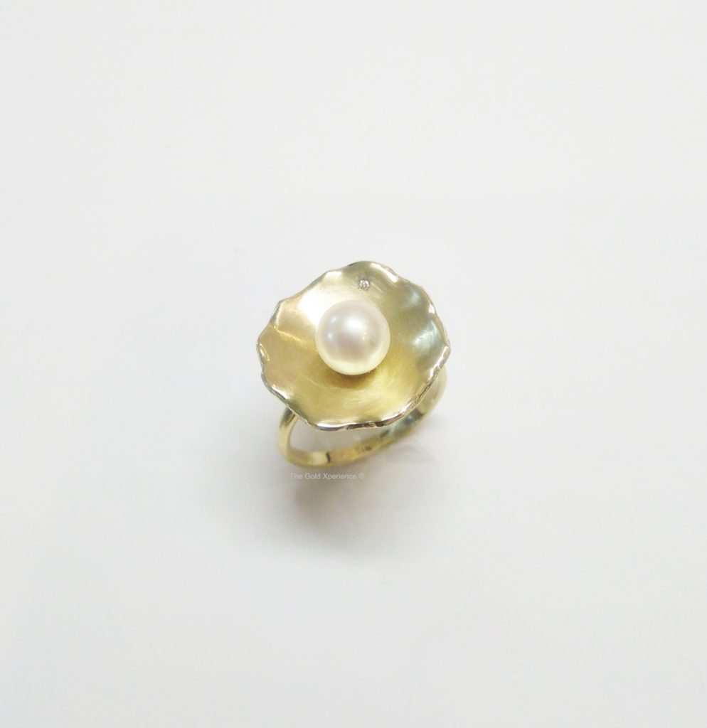 Ring flower gold pearl diamond Firenze