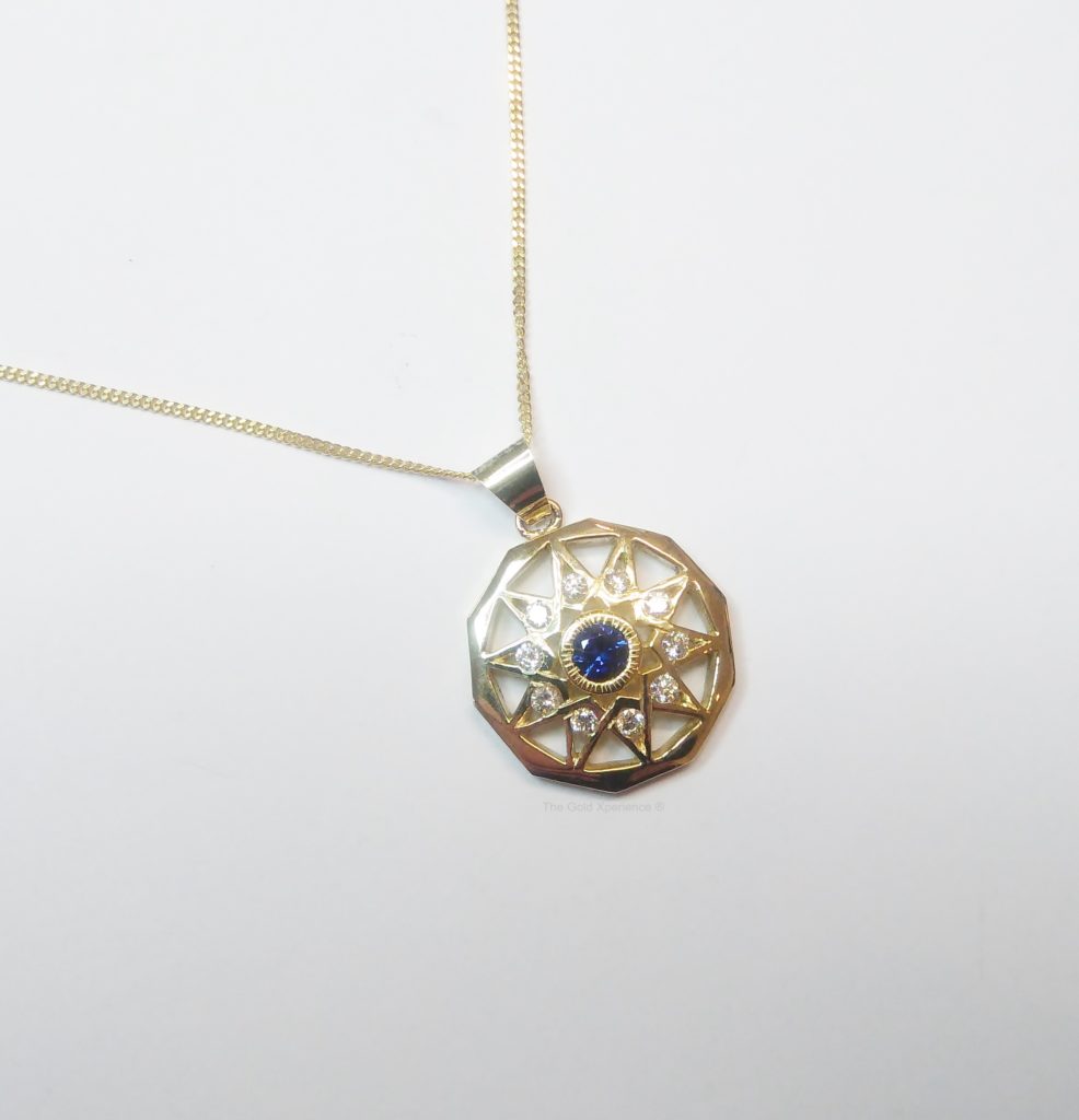 Gold necklace with pendant Cordoba sapphire diamond