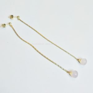 Long earring rose quartz gold