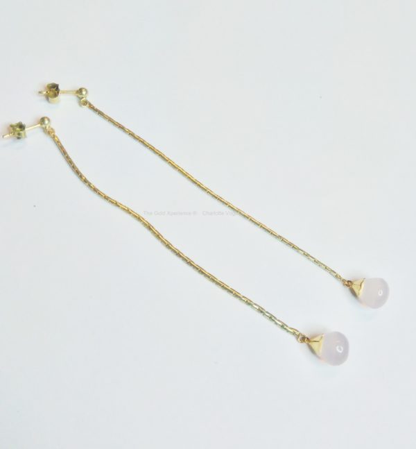 Long earring rose quartz gold