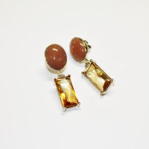 Gold earring Orange moonstone - citrine