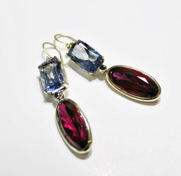 earring gold topaz sapphire pink red blue