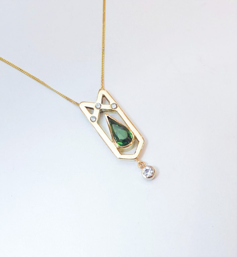 tourmaline, green, verdelite, gold, pendant, cordoba, isfahan