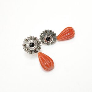 Silver earrings black orange