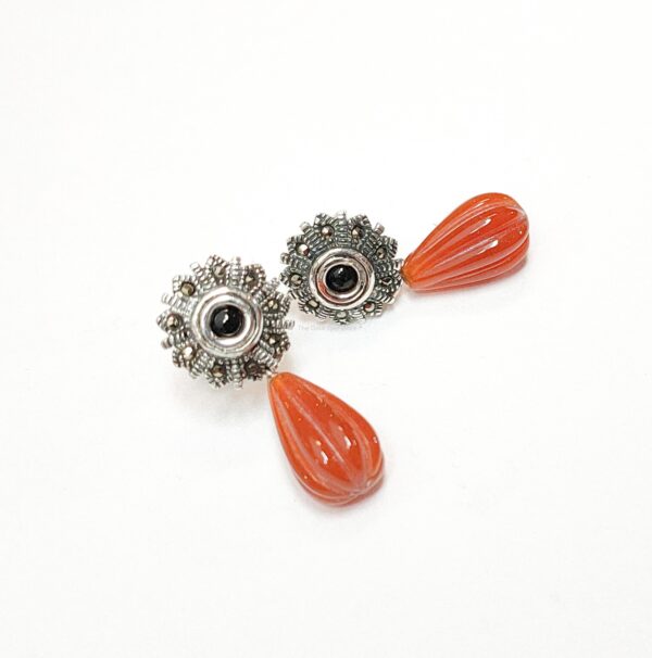 Silver earrings black orange