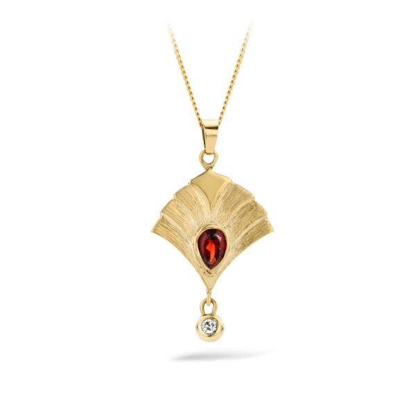 Pendant yellow gold Art Deco Peacock Fan