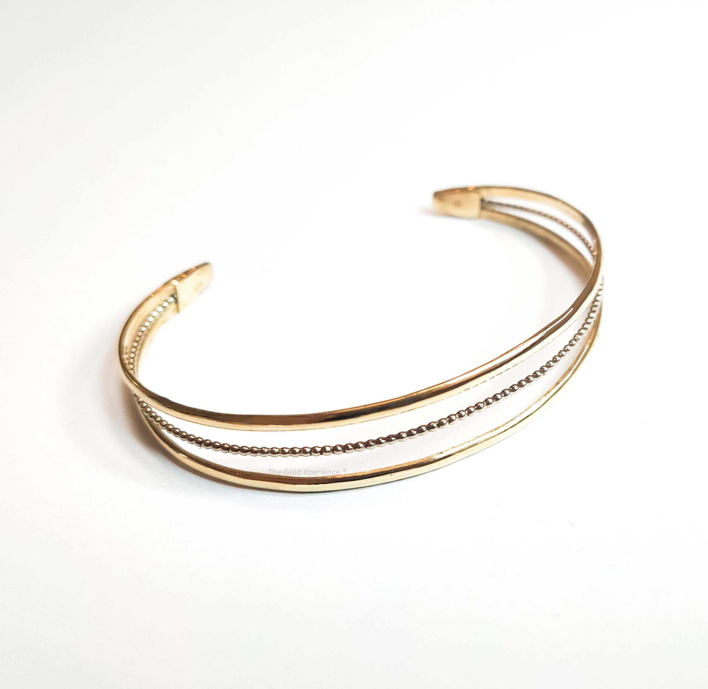 Armband drie 3 banden geel wit goud pareldraad