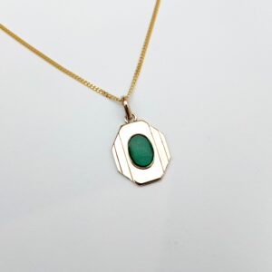 Pendant gold chain green jade art deco