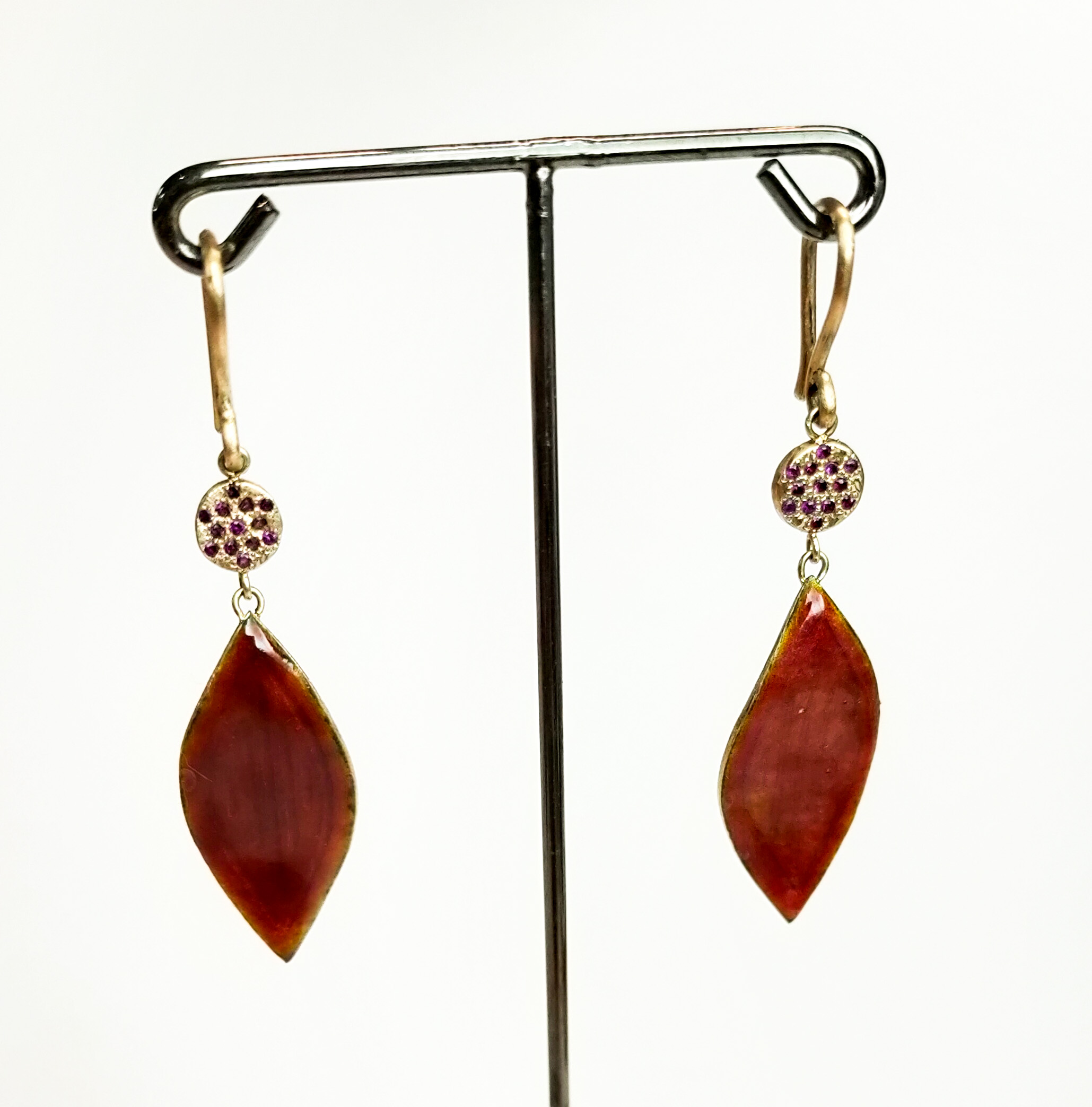 gold earrings ruby enamel