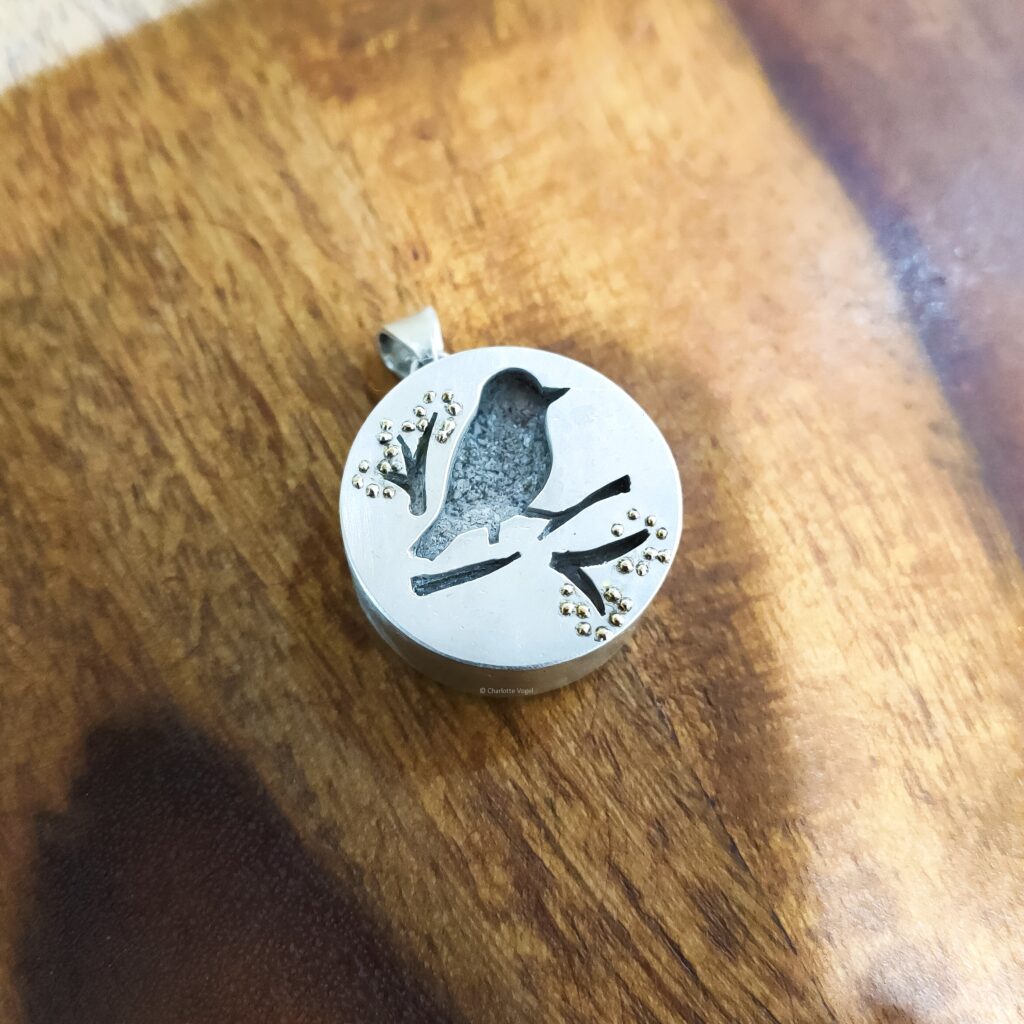 Ash pendant Bird silver gold berries