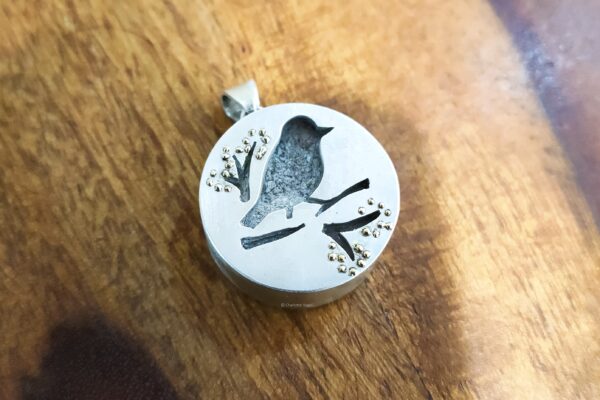 Ash pendant Bird silver gold berries