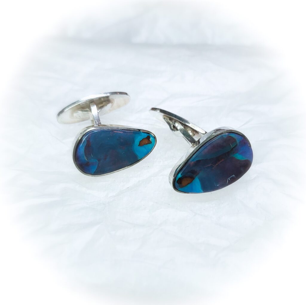 silver cufflinks blue opal