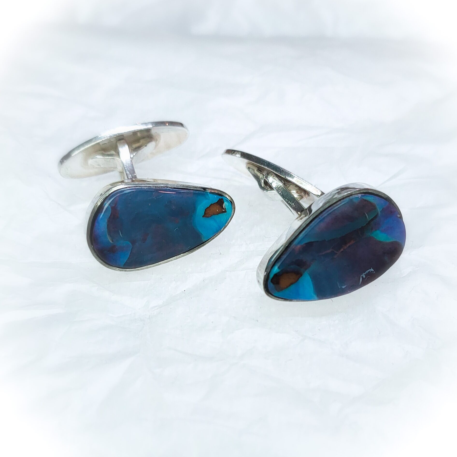zilver manchetknopen blauw opaal