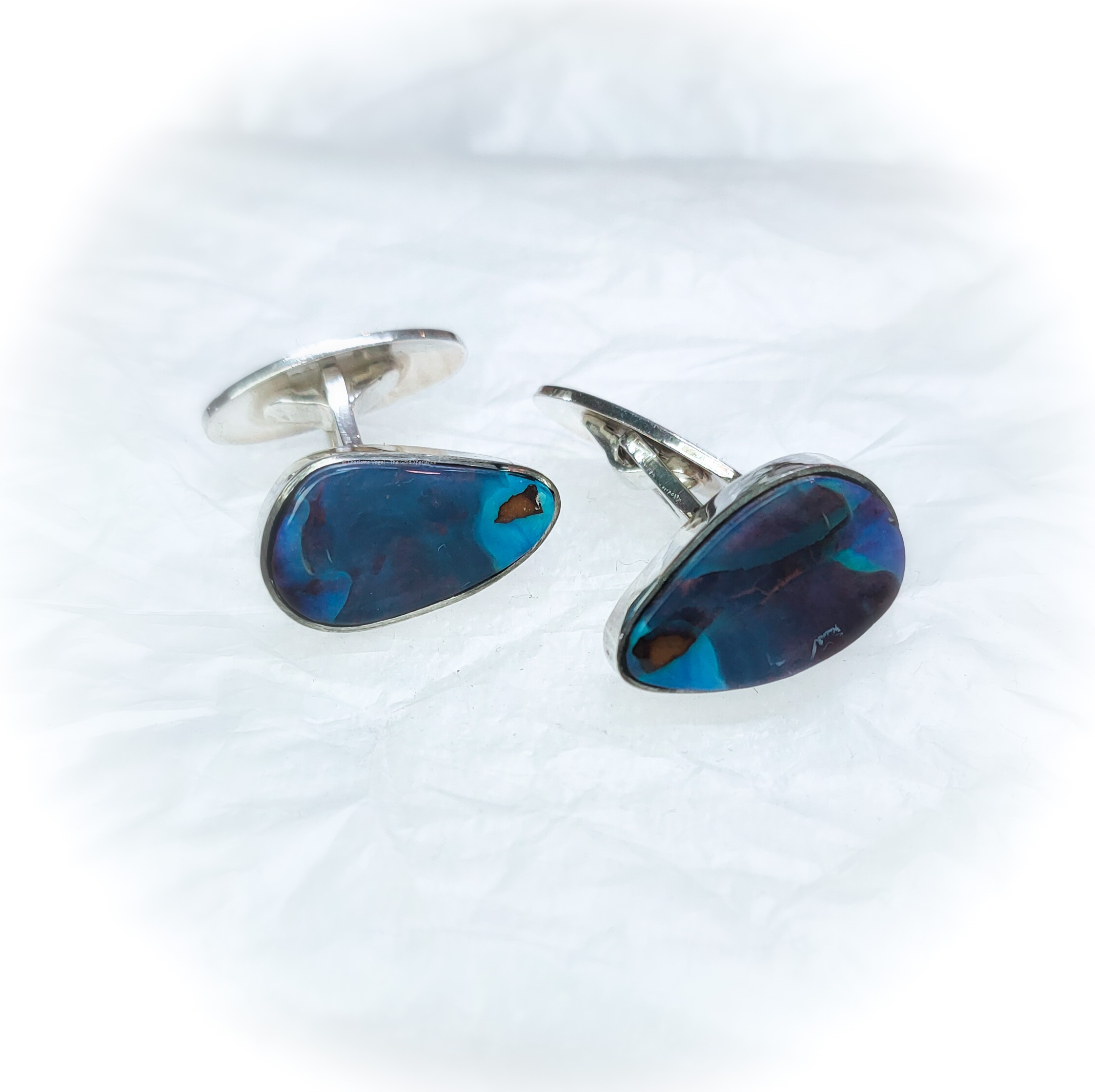 zilver manchetknopen blauw opaal