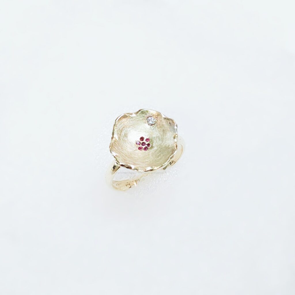 Gouden Bloemring met Robijn – Firenze Collectie