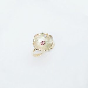 Ring Goud Bloem met Robijn – Firenze Collectie