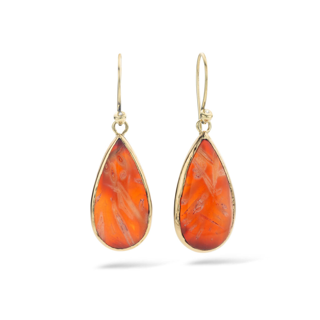 Luxe Oorbellen met Oranje Agaat en Diamant
